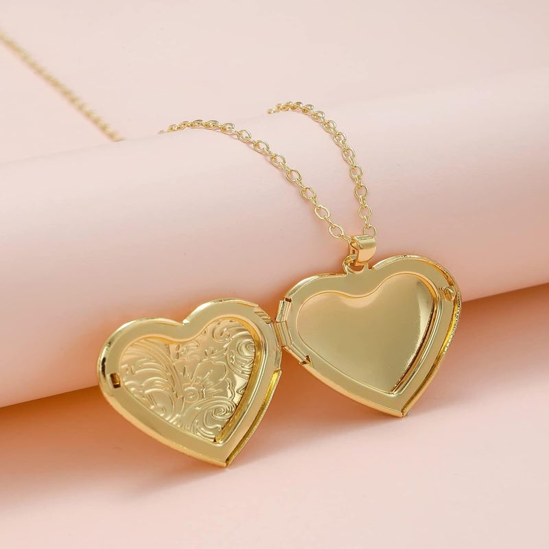 SCRDPRAD Vintage Engraved Flower Empaistic Photo Locket Hold Picture Oval Round Pendant Necklace Antique Carved Pattern Souvenir Memorial Clavicle Sweet Jewelry for Women - Image 4
